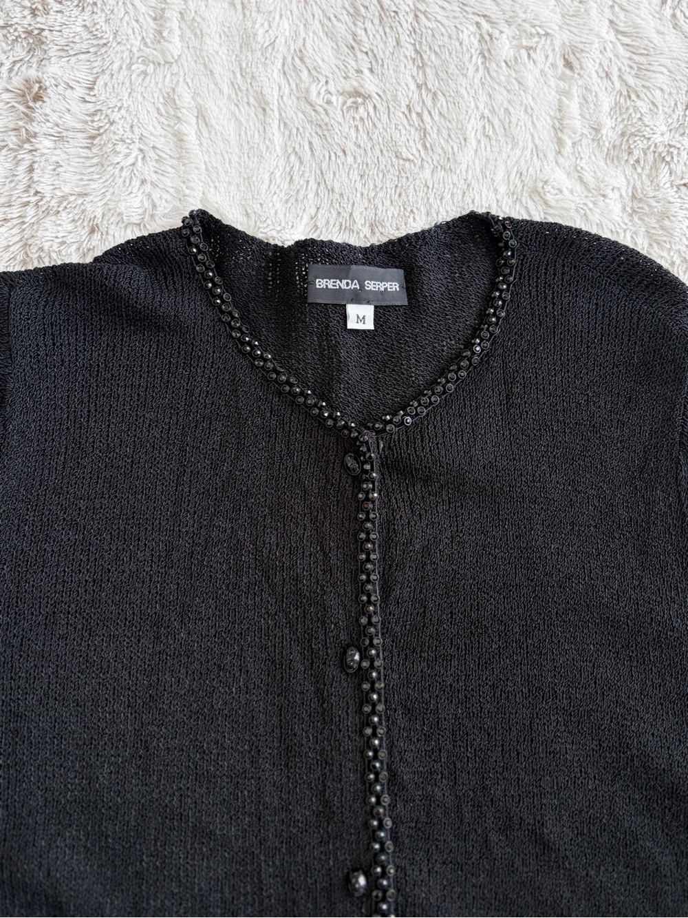 🖤 Vintage Y2K 90s Brenda Serper Black Sparkly Beaded Cardigan Whimsy Goth Office - Picture 10 of 11